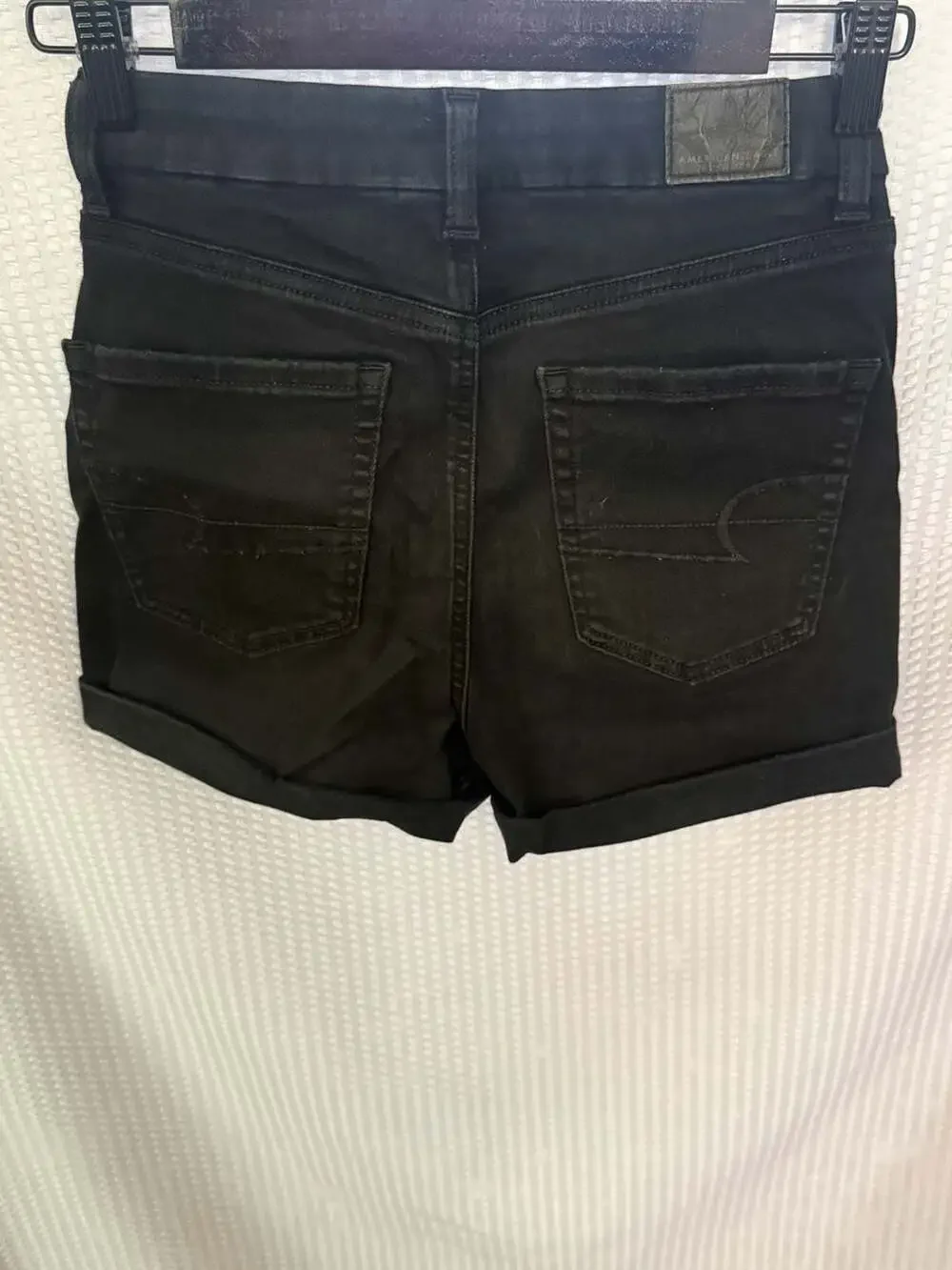 American Eagle Outfitters Black High-Rise Cuffed Denim Shorts